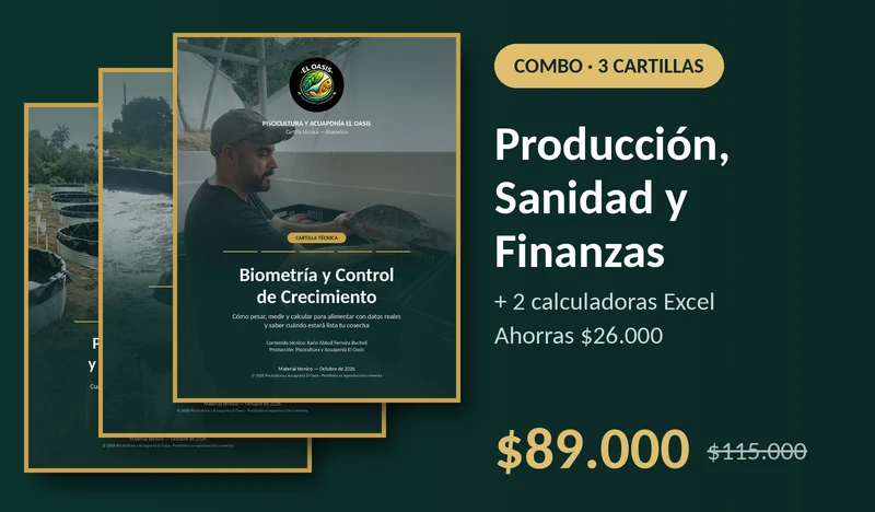 Combo 3 cartillas: Biometría, Enfermedades de la Tilapia y Planeación Productiva