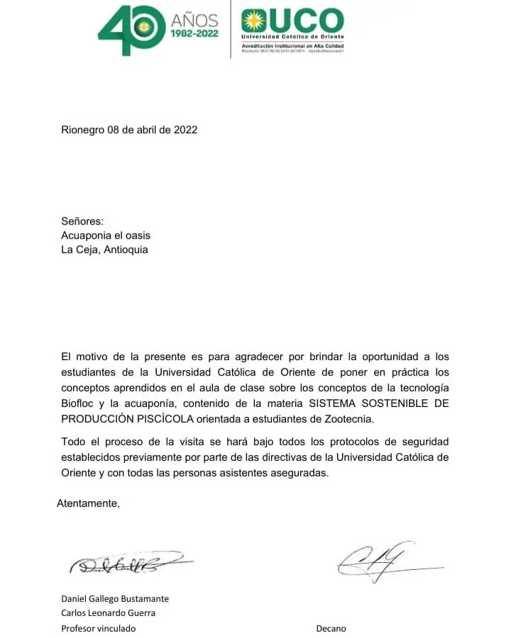 Carta Universidad Católica de Oriente
